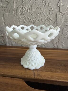 White Milk Glass Compote Pedestal Bowl